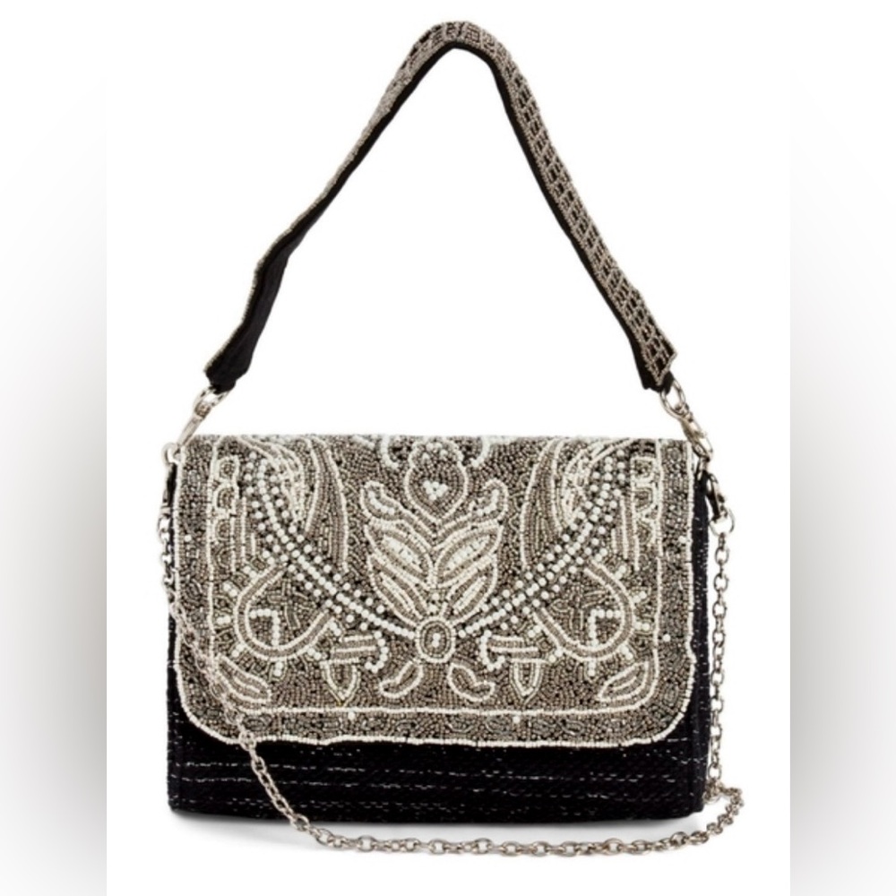 America and Beyond hand beaded multi smoked pearl embellished shoulder bag. NWT
